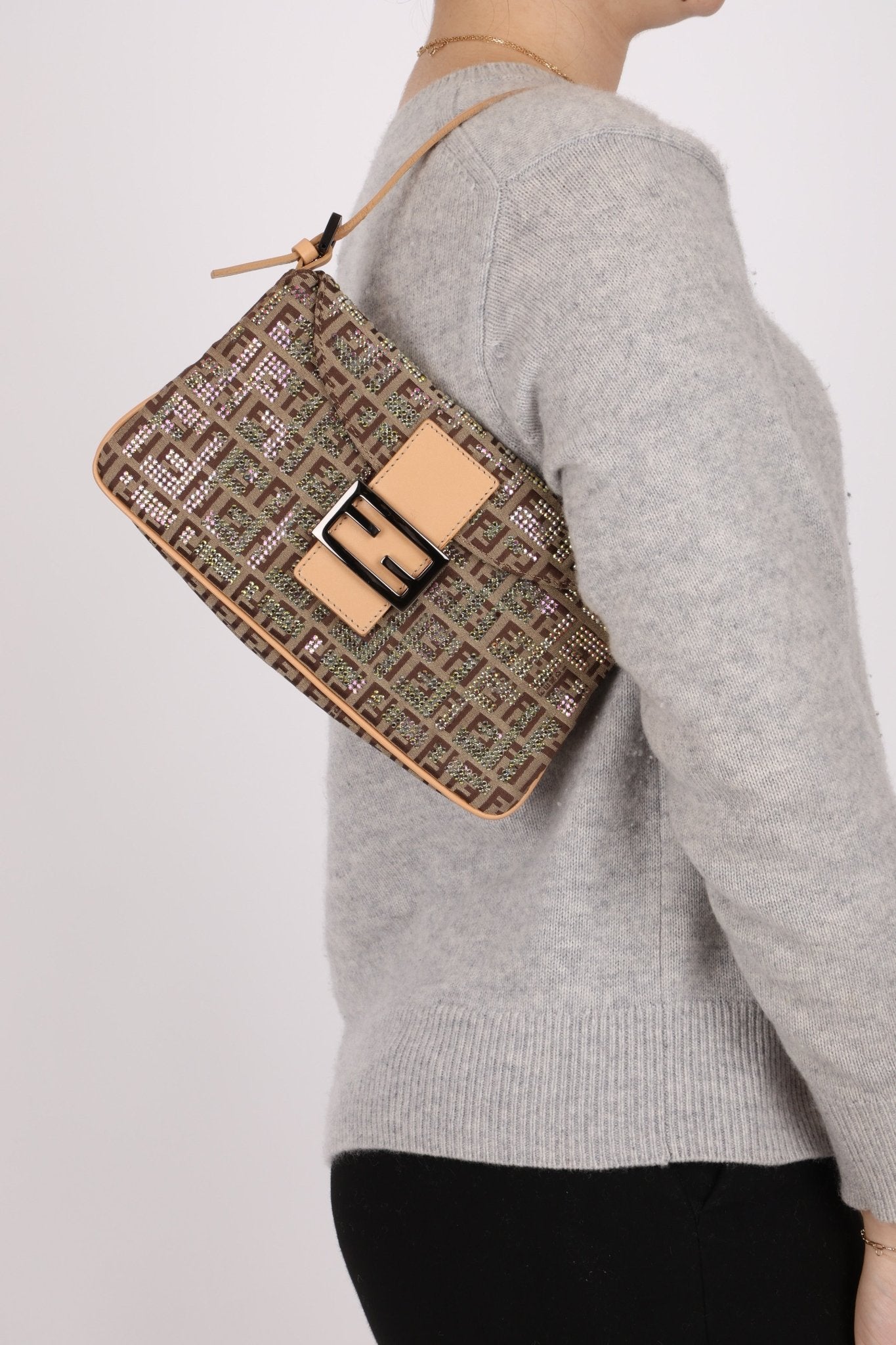 Ultra - Rare Fendi Double Flap Rhinestone Zucchino Baguette - FashioNica