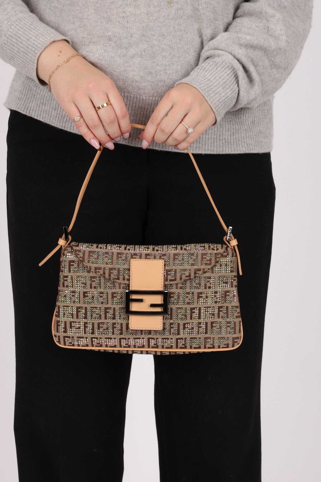 Ultra - Rare Fendi Double Flap Rhinestone Zucchino Baguette - FashioNica