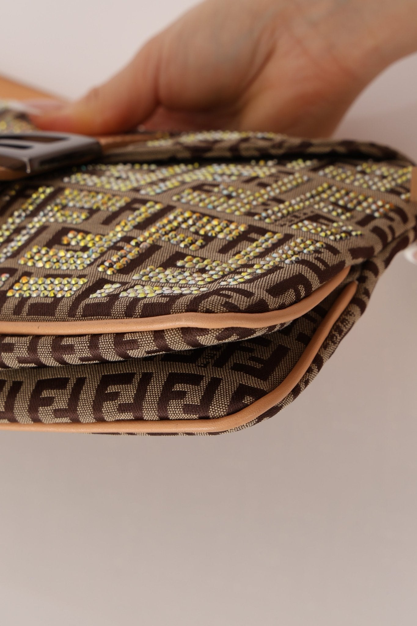Ultra - Rare Fendi Double Flap Rhinestone Zucchino Baguette - FashioNica