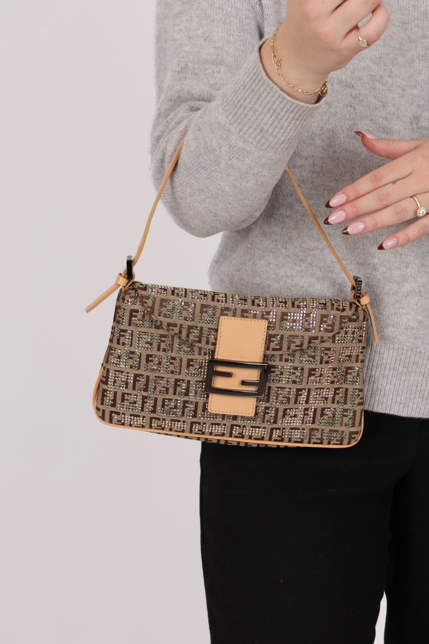 Ultra - Rare Fendi Double Flap Rhinestone Zucchino Baguette - FashioNica