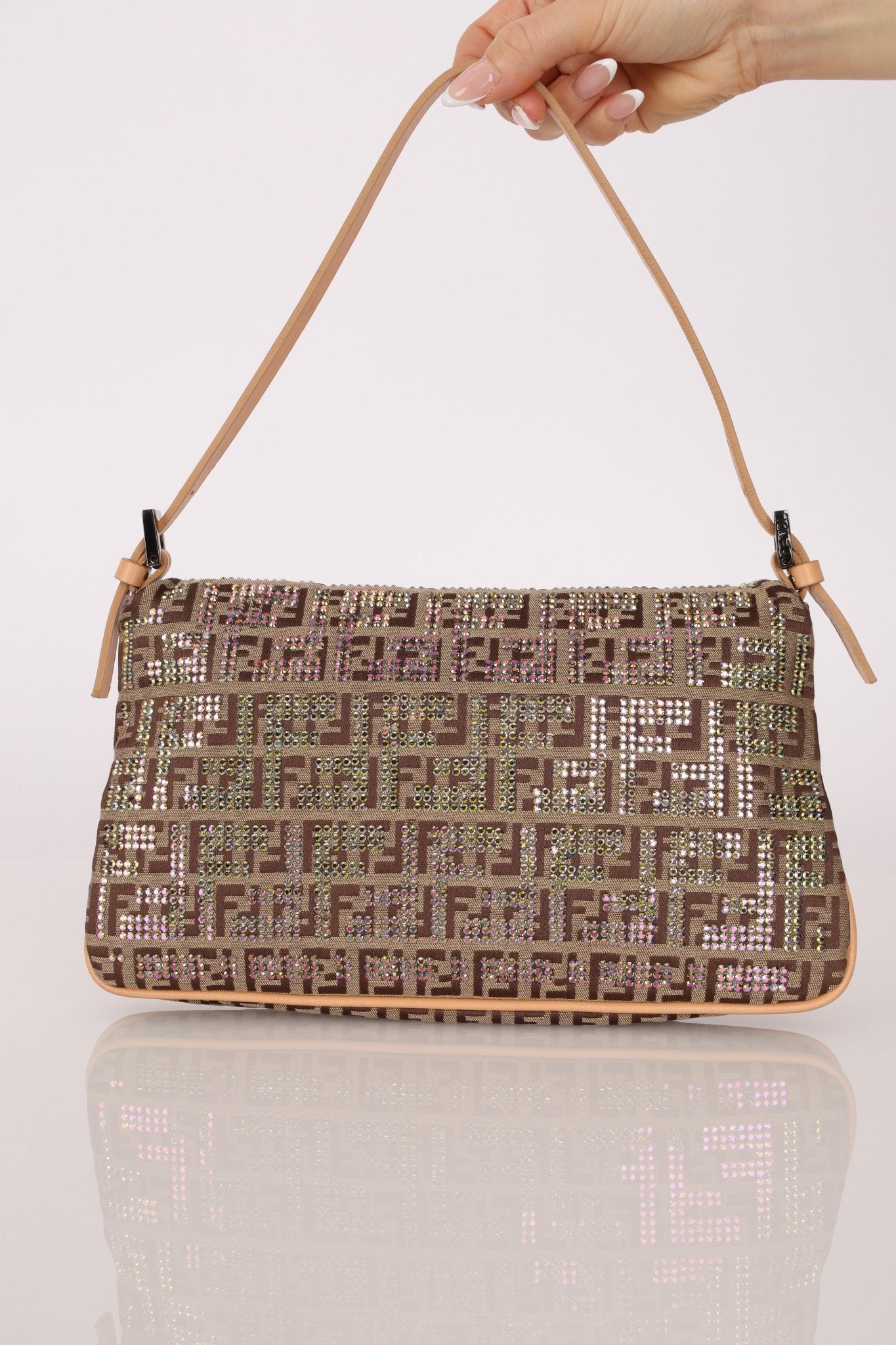 Ultra - Rare Fendi Double Flap Rhinestone Zucchino Baguette - FashioNica