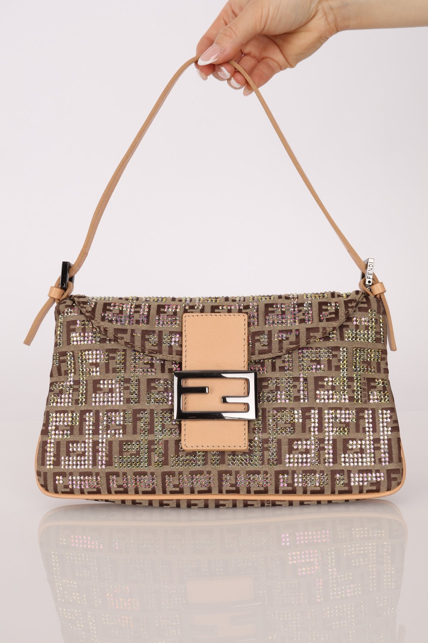 Ultra - Rare Fendi Double Flap Rhinestone Zucchino Baguette - FashioNica