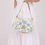 Ultra - Rare Fendi Linen Floral & Lizard Beaded Mamma Baguette - FashioNica