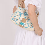 Ultra - Rare Fendi Linen Floral & Lizard Beaded Mamma Baguette - FashioNica