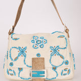 Ultra - Rare Fendi Linen Floral & Lizard Beaded Mamma Baguette - FashioNica
