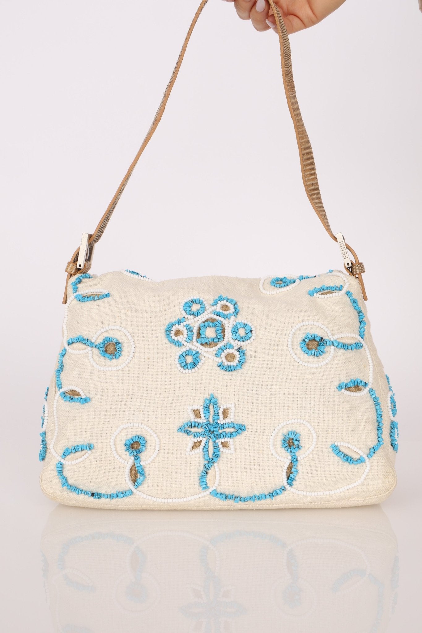 Ultra - Rare Fendi Linen Floral & Lizard Beaded Mamma Baguette - FashioNica