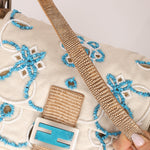 Ultra - Rare Fendi Linen Floral & Lizard Beaded Mamma Baguette - FashioNica