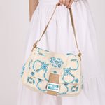 Ultra - Rare Fendi Linen Floral & Lizard Beaded Mamma Baguette - FashioNica