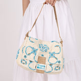 Ultra - Rare Fendi Linen Floral & Lizard Beaded Mamma Baguette - FashioNica