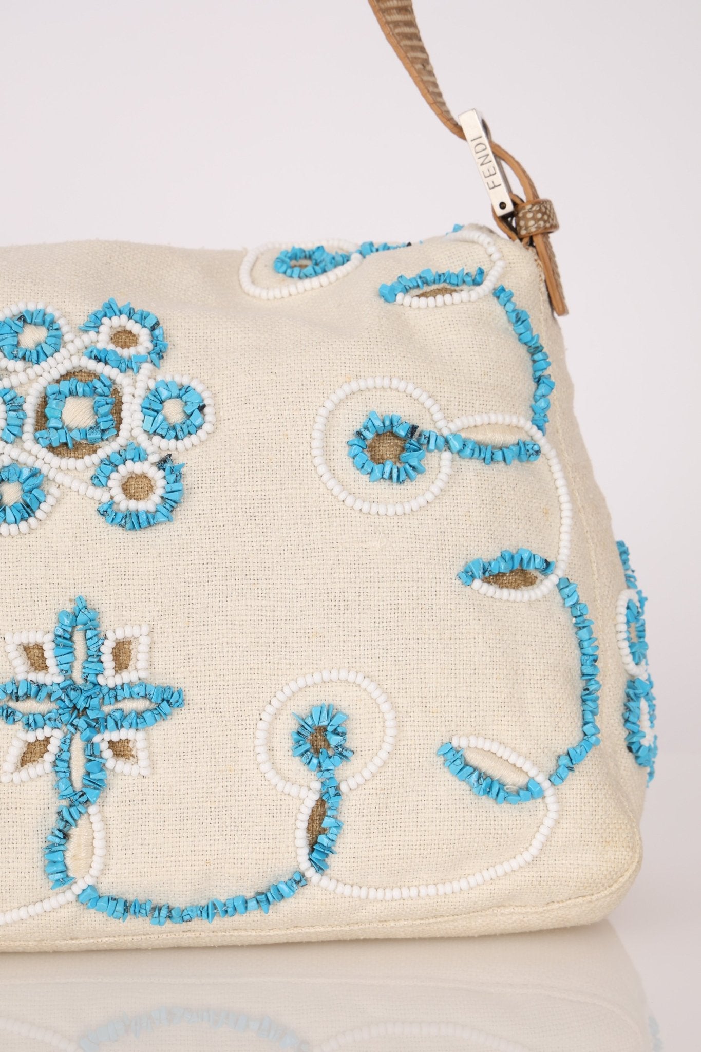 Ultra - Rare Fendi Linen Floral & Lizard Beaded Mamma Baguette - FashioNica