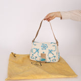 Ultra - Rare Fendi Linen Floral & Lizard Beaded Mamma Baguette - FashioNica