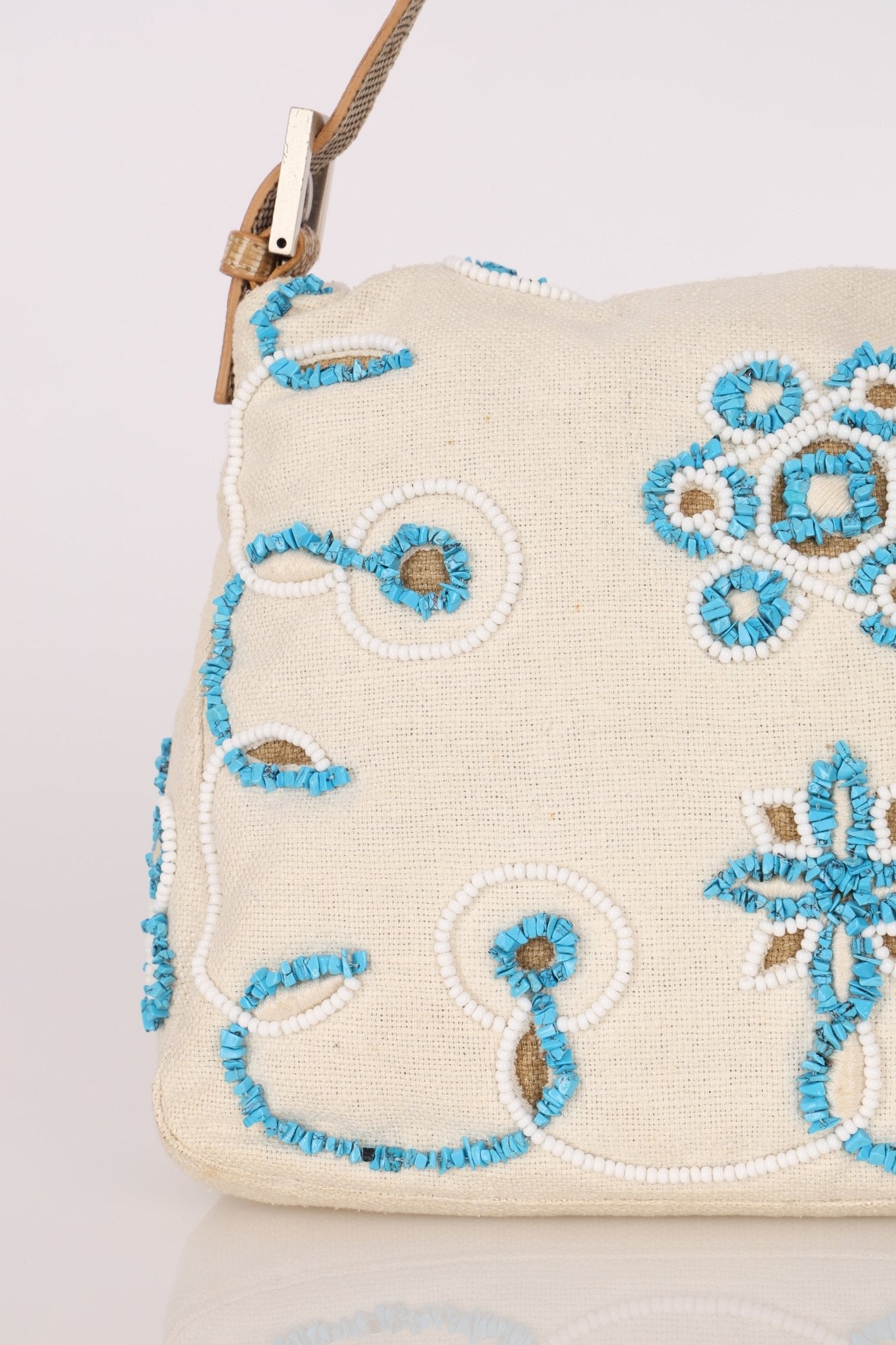 Ultra - Rare Fendi Linen Floral & Lizard Beaded Mamma Baguette - FashioNica