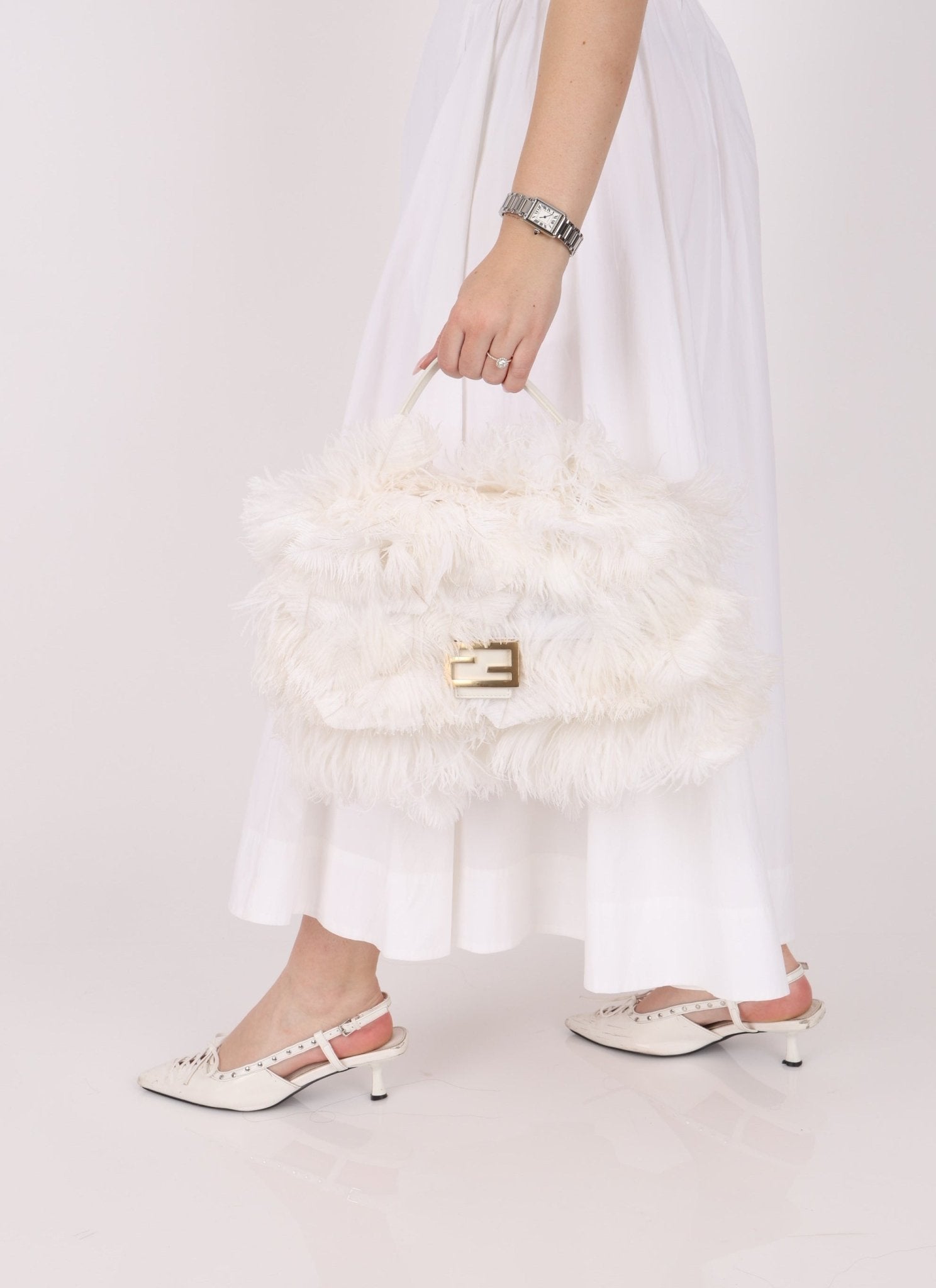 Ultra - Rare Fendi White Ostrich Feather Baguette - FashioNica