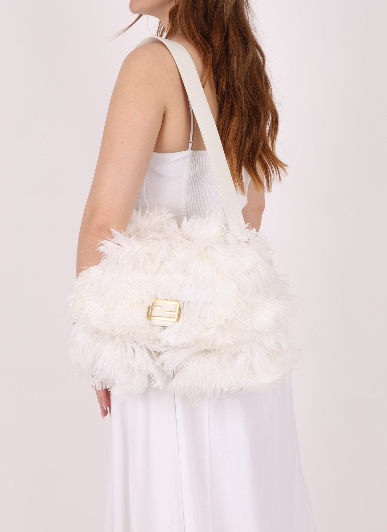 Ultra - Rare Fendi White Ostrich Feather Baguette - FashioNica