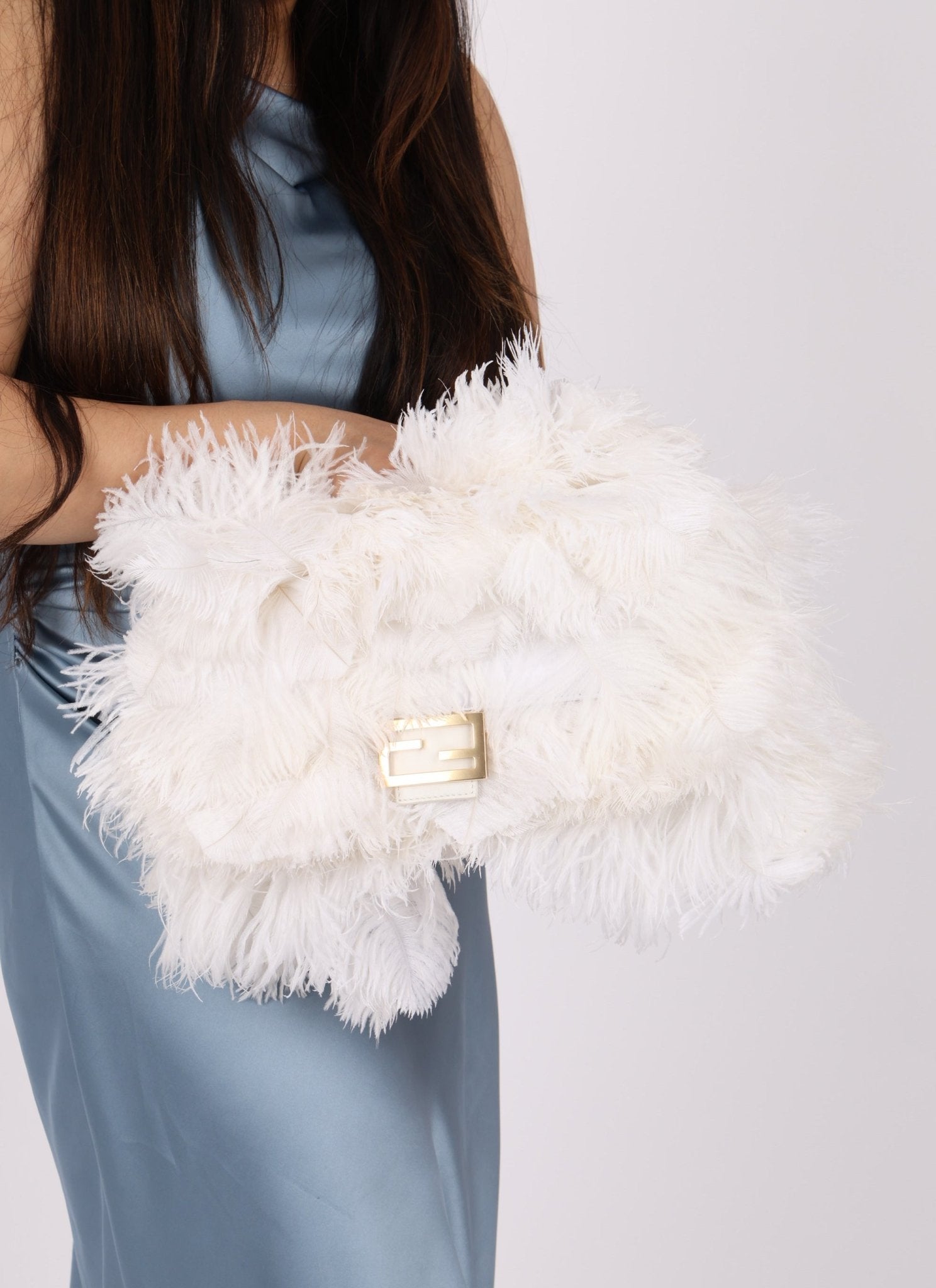 Ultra - Rare Fendi White Ostrich Feather Baguette - FashioNica