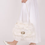 Ultra - Rare Fendi White Ostrich Feather Baguette - FashioNica