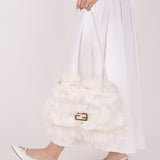 Ultra - Rare Fendi White Ostrich Feather Baguette - FashioNica