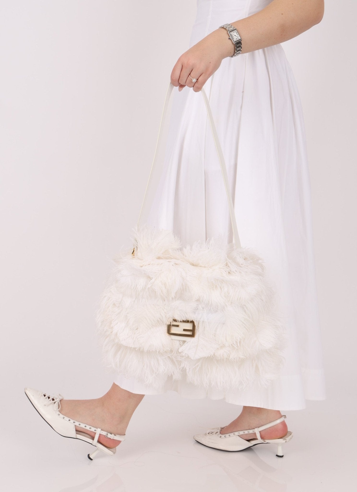 Ultra - Rare Fendi White Ostrich Feather Baguette - FashioNica