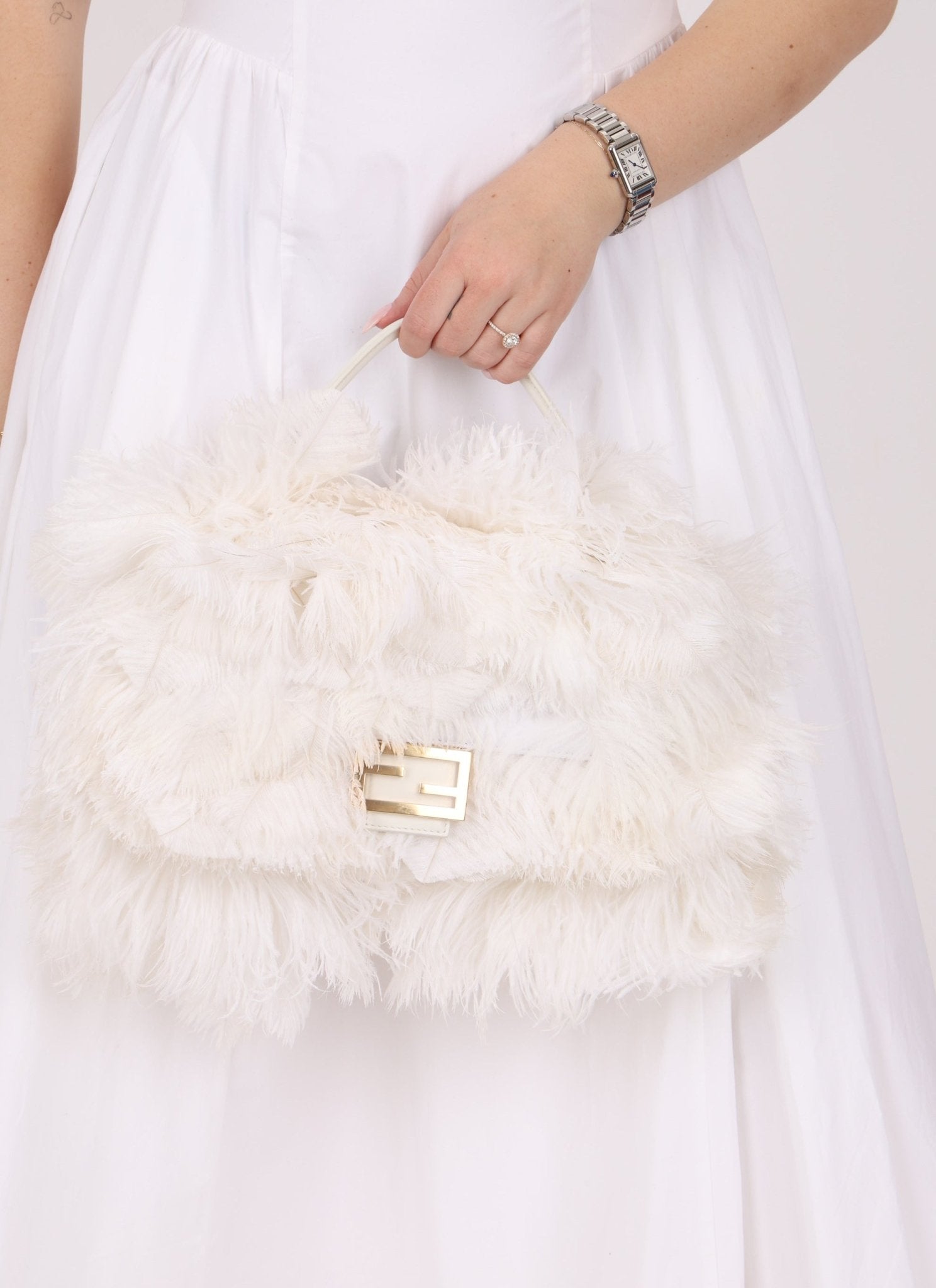 Ultra - Rare Fendi White Ostrich Feather Baguette - FashioNica