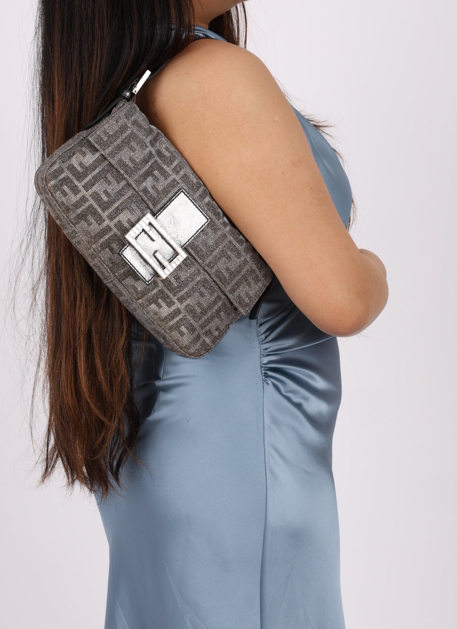 Ultra - Rare Fendi Zucca Metallic Crystal Baguette - FashioNica