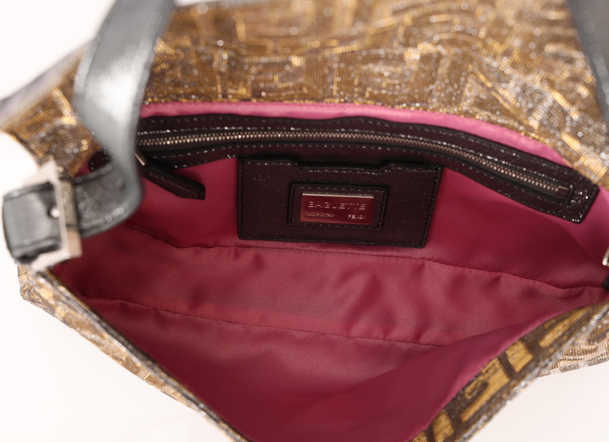 Ultra - Rare Fendi Zucca Metallic Crystal Baguette - FashioNica
