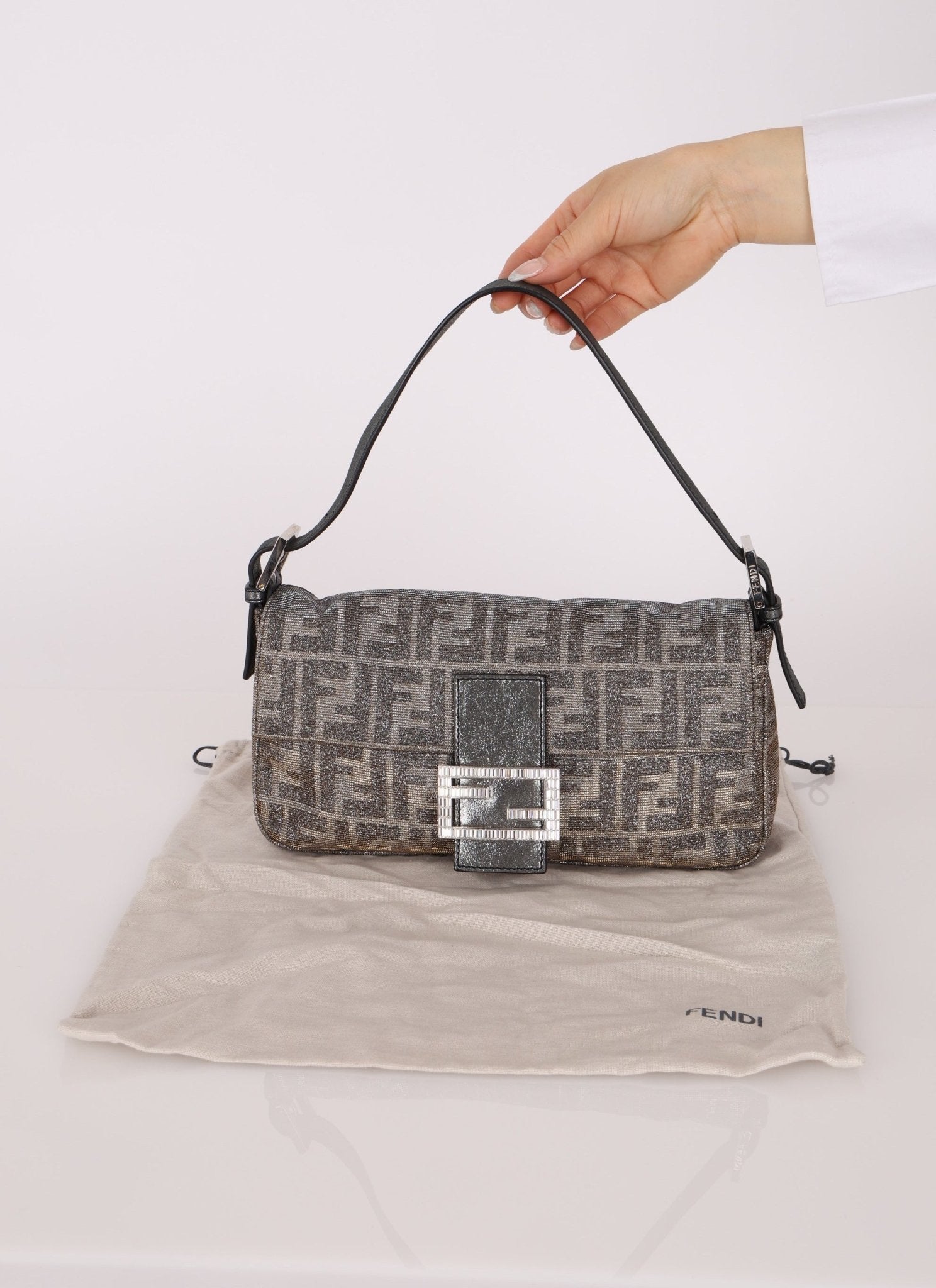 Ultra - Rare Fendi Zucca Metallic Crystal Baguette - FashioNica