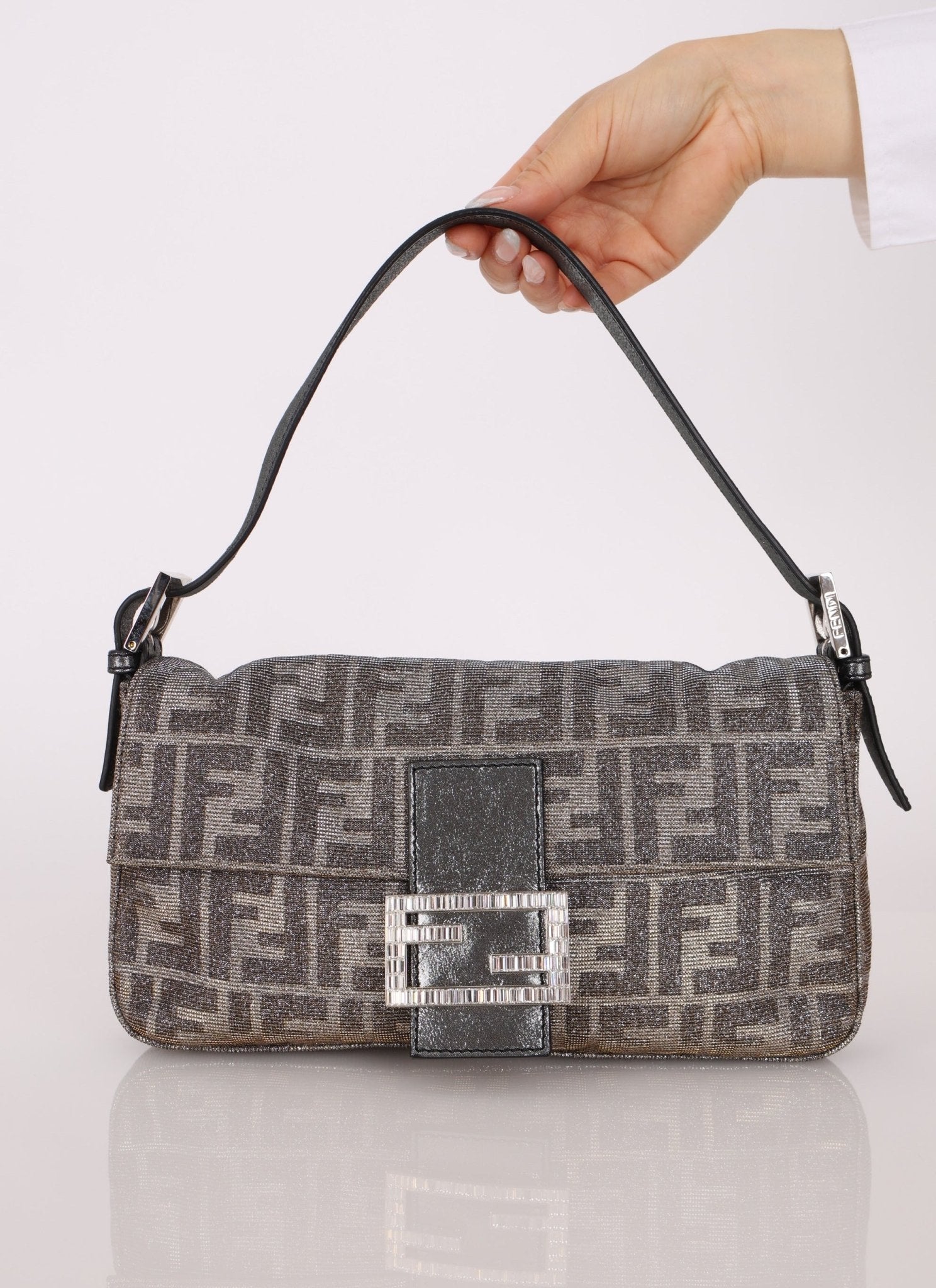 Ultra - Rare Fendi Zucca Metallic Crystal Baguette - FashioNica