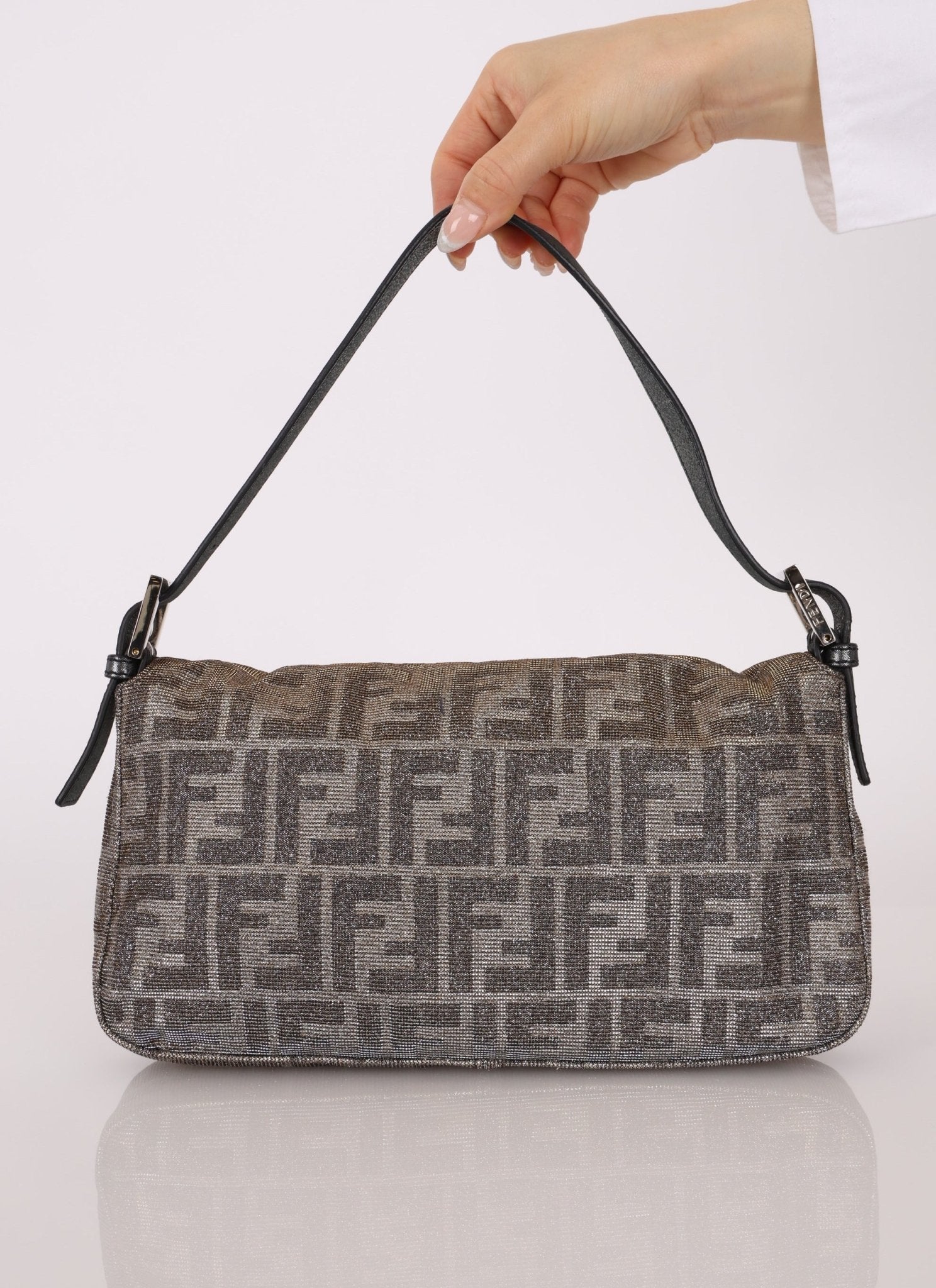 Ultra - Rare Fendi Zucca Metallic Crystal Baguette - FashioNica