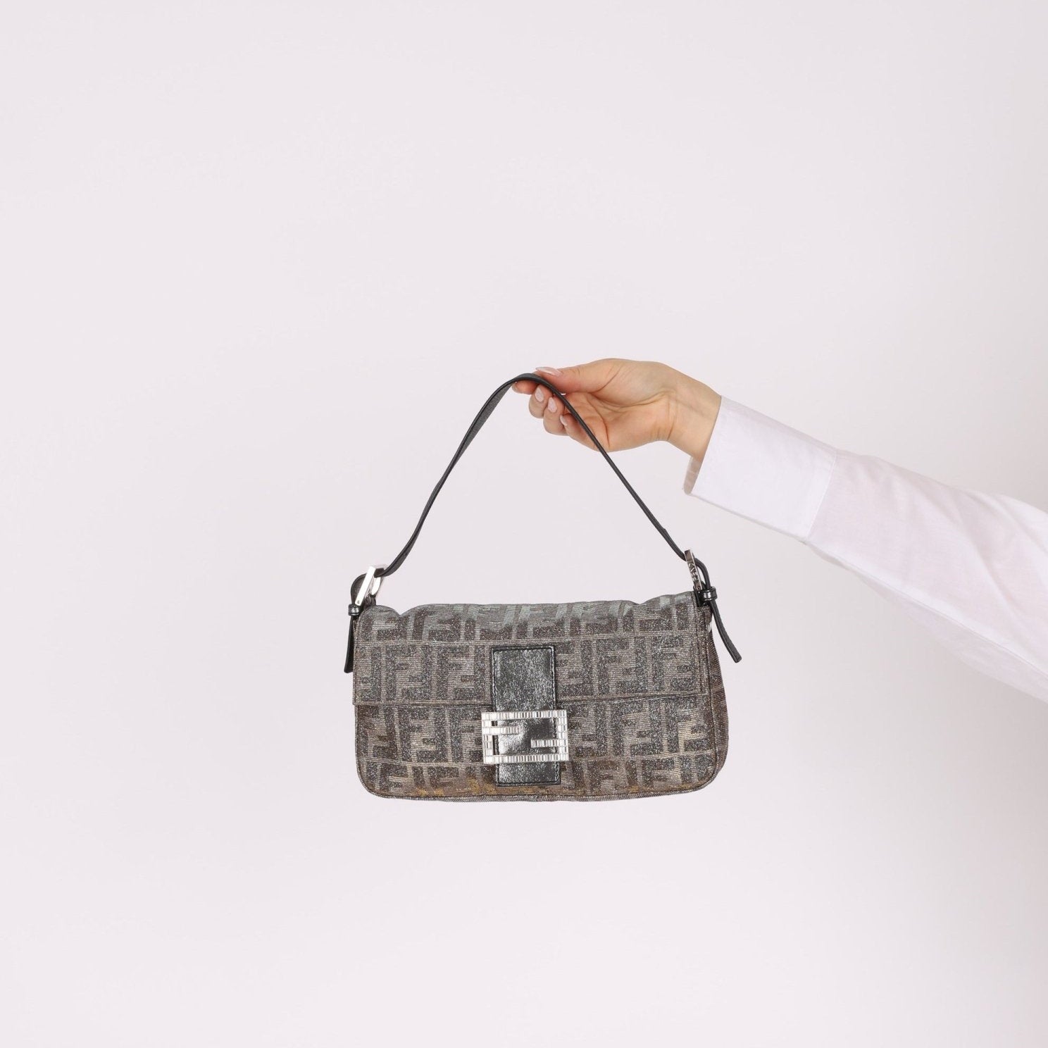 Ultra - Rare Fendi Zucca Metallic Crystal Baguette - FashioNica