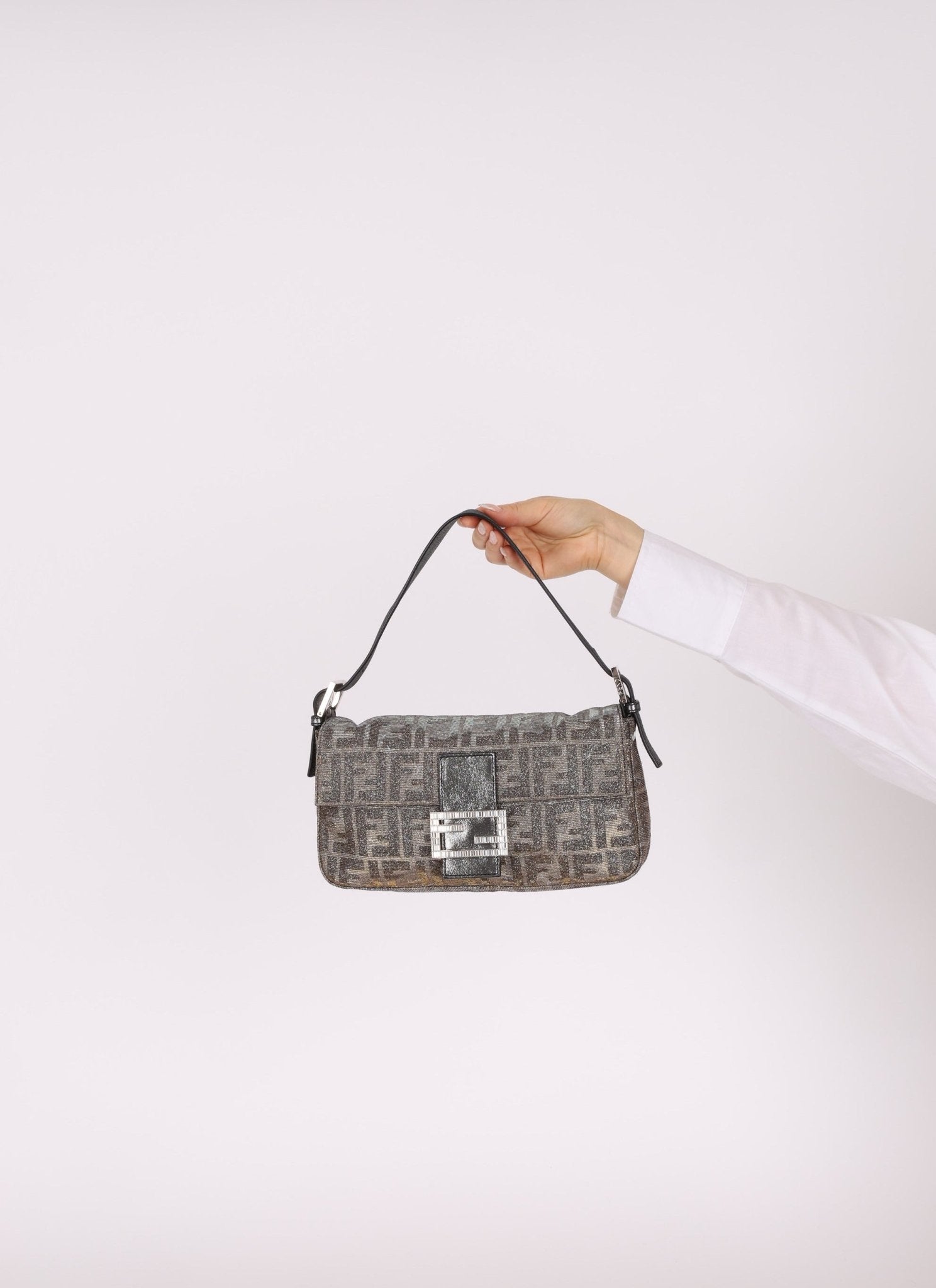 Ultra - Rare Fendi Zucca Metallic Crystal Baguette - FashioNica