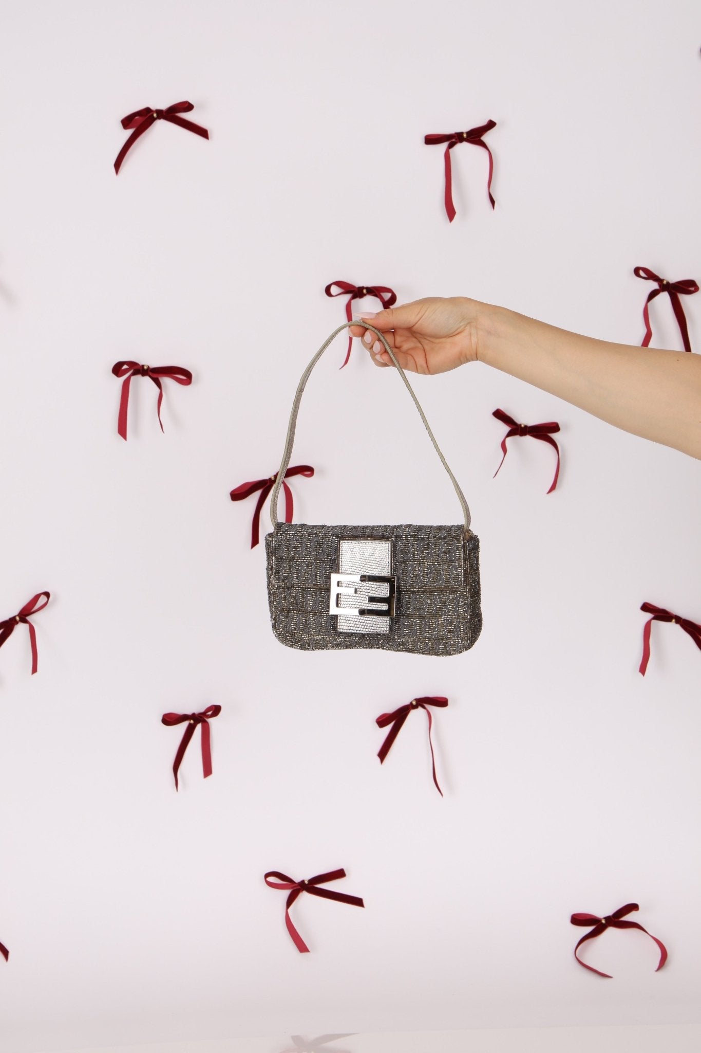 Ultra - Rare Fendi Zucchino Beaded Mini Baguette on Lizard Strap - FashioNica