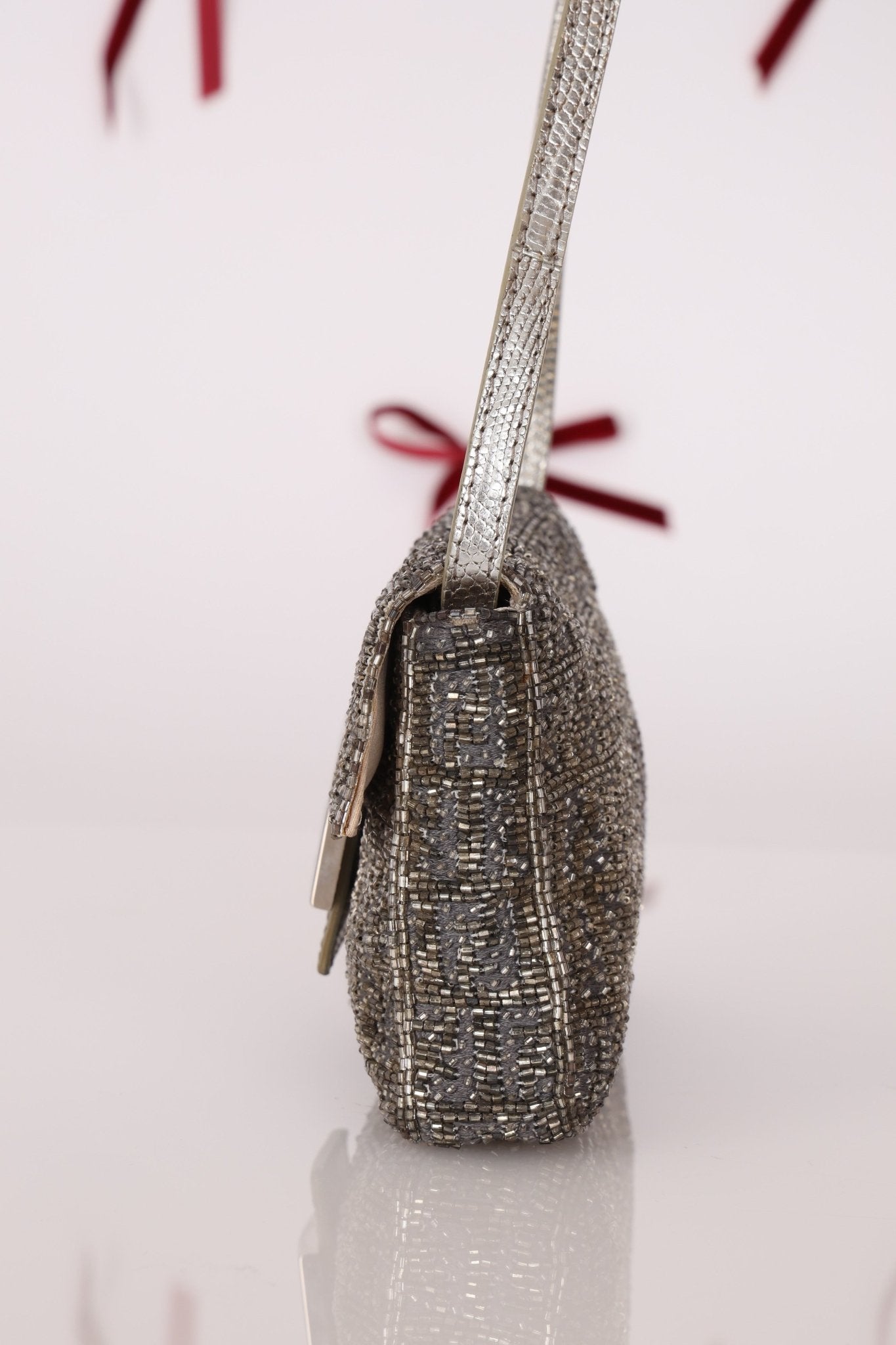 Ultra - Rare Fendi Zucchino Beaded Mini Baguette on Lizard Strap - FashioNica