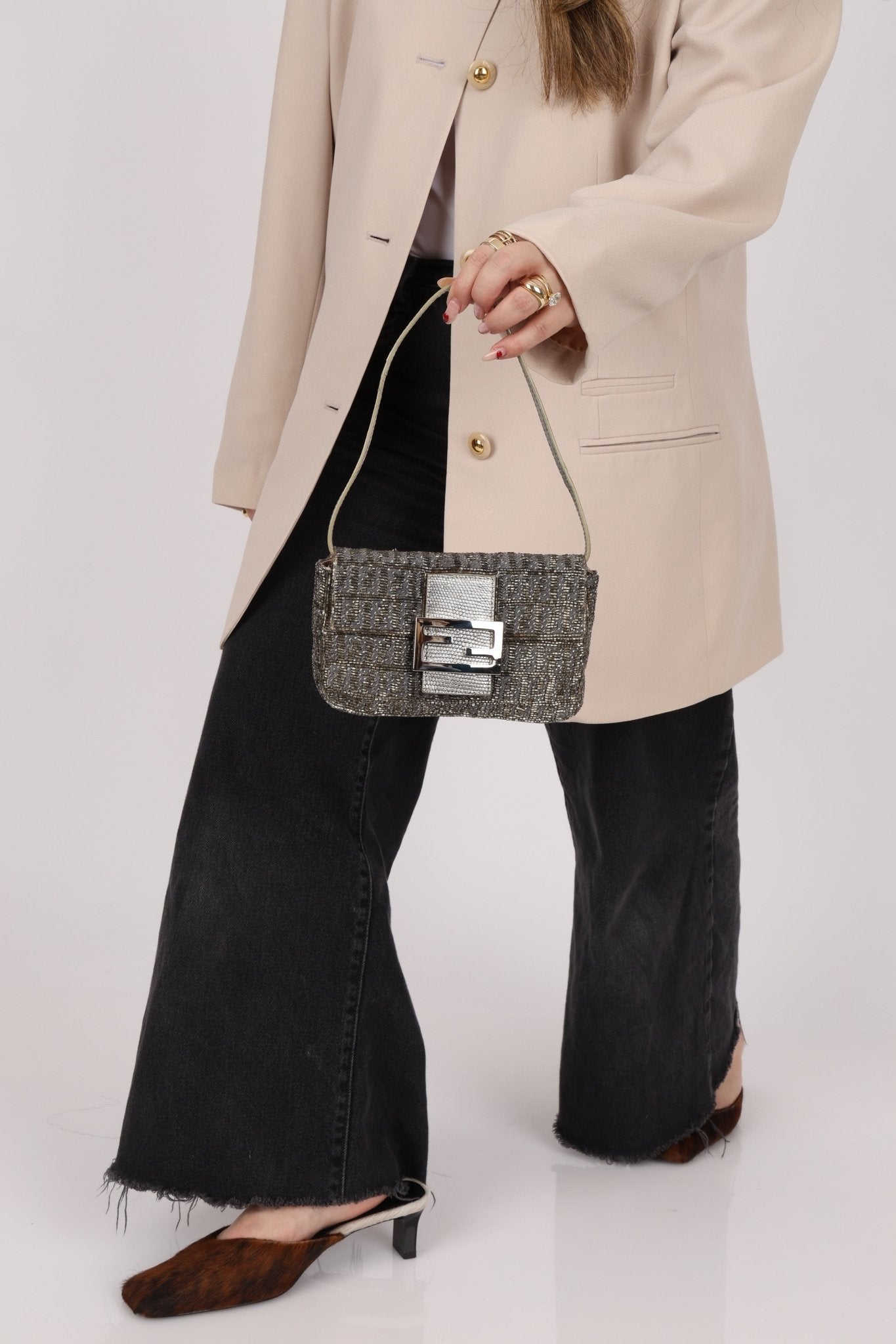 Ultra - Rare Fendi Zucchino Beaded Mini Baguette on Lizard Strap - FashioNica