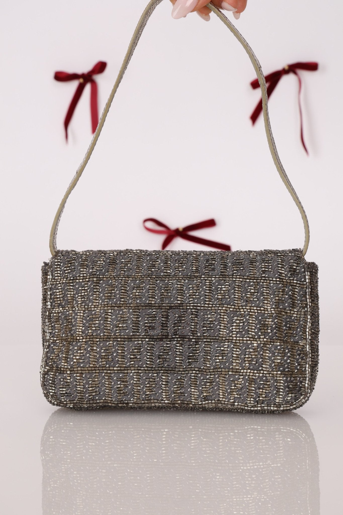 Ultra - Rare Fendi Zucchino Beaded Mini Baguette on Lizard Strap - FashioNica