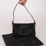 Ultra - Rare Fendi Zucchino Black Floral Beaded, Lizard, & Crystal Mini Baguette - FashioNica