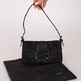 Ultra - Rare Fendi Zucchino Black Floral Beaded, Lizard, & Crystal Mini Baguette - FashioNica