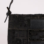 Ultra - Rare Fendi Zucchino Black Floral Beaded, Lizard, & Crystal Mini Baguette - FashioNica