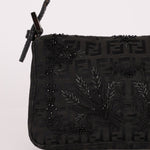 Ultra - Rare Fendi Zucchino Black Floral Beaded, Lizard, & Crystal Mini Baguette - FashioNica