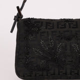 Ultra - Rare Fendi Zucchino Black Floral Beaded, Lizard, & Crystal Mini Baguette - FashioNica
