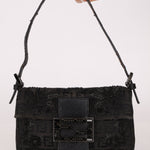 Ultra - Rare Fendi Zucchino Black Floral Beaded, Lizard, & Crystal Mini Baguette - FashioNica