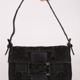 Ultra - Rare Fendi Zucchino Black Floral Beaded, Lizard, & Crystal Mini Baguette - FashioNica
