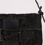 Ultra - Rare Fendi Zucchino Black Floral Beaded, Lizard, & Crystal Mini Baguette - FashioNica