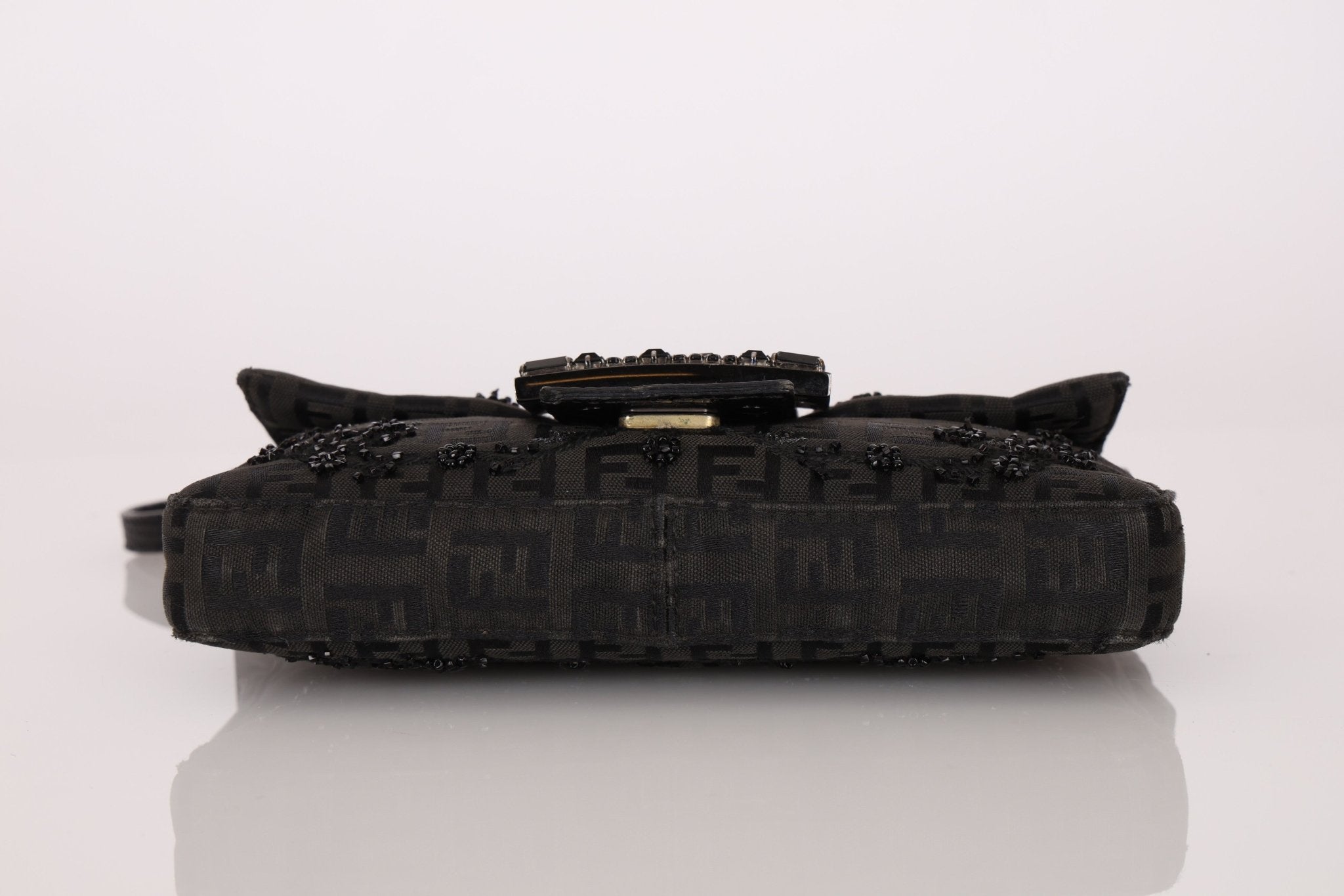 Ultra - Rare Fendi Zucchino Black Floral Beaded, Lizard, & Crystal Mini Baguette - FashioNica