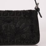 Ultra - Rare Fendi Zucchino Black Floral Beaded, Lizard, & Crystal Mini Baguette - FashioNica