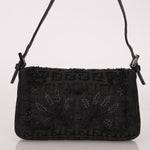 Ultra - Rare Fendi Zucchino Black Floral Beaded, Lizard, & Crystal Mini Baguette - FashioNica