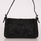 Ultra - Rare Fendi Zucchino Black Floral Beaded, Lizard, & Crystal Mini Baguette - FashioNica