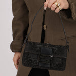 Ultra - Rare Fendi Zucchino Black Floral Beaded, Lizard, & Crystal Mini Baguette - FashioNica