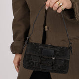 Ultra - Rare Fendi Zucchino Black Floral Beaded, Lizard, & Crystal Mini Baguette - FashioNica
