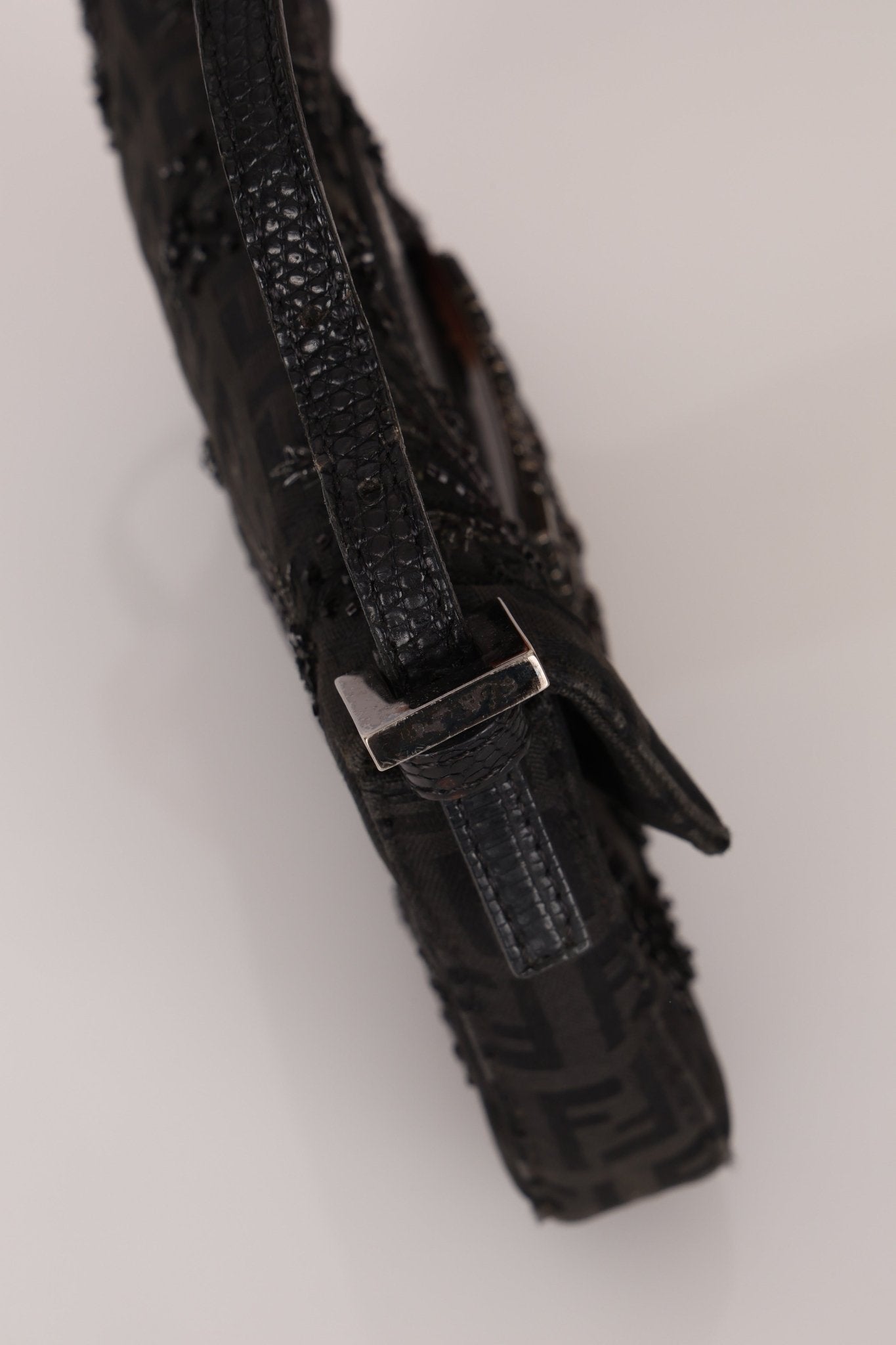 Ultra - Rare Fendi Zucchino Black Floral Beaded, Lizard, & Crystal Mini Baguette - FashioNica