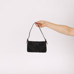 Ultra - Rare Fendi Zucchino Black Floral Beaded, Lizard, & Crystal Mini Baguette - FashioNica